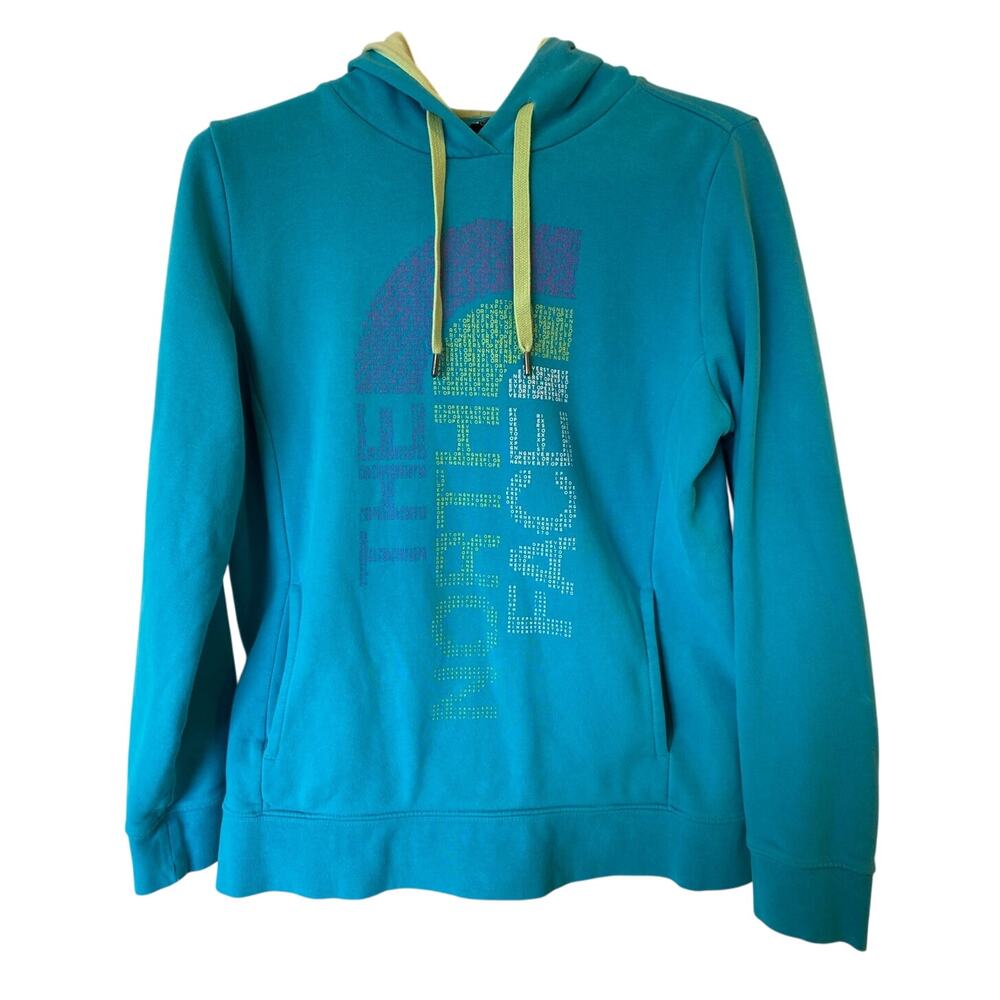 The North Face Printed Long Sleeve Drawstring Hoodie Blue Women Large Classic